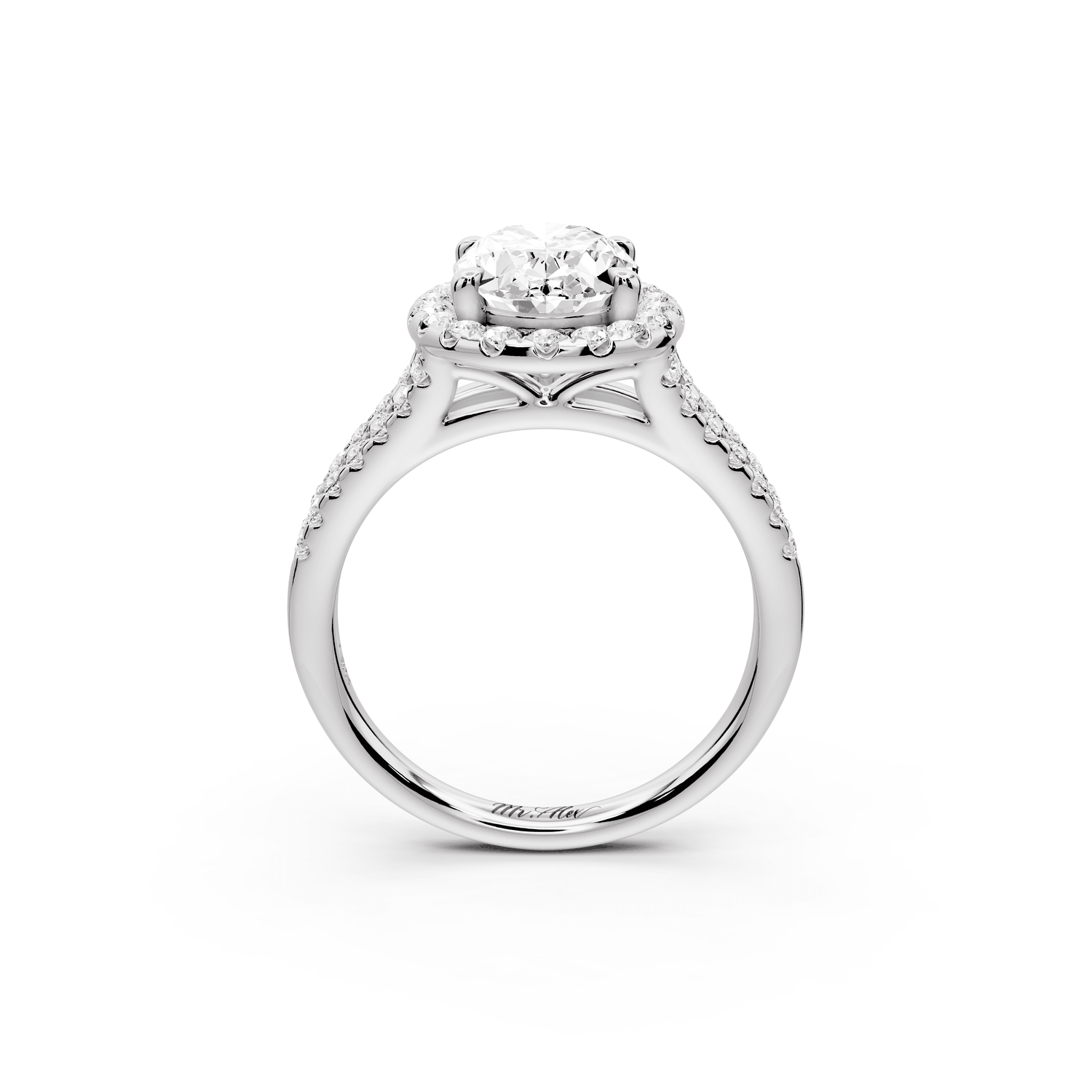 Gabrielle - 2ct platinum oval Diamond Graduated Halo Pavé Split Shank Engagement Ring - Mr. Alex Jewelry