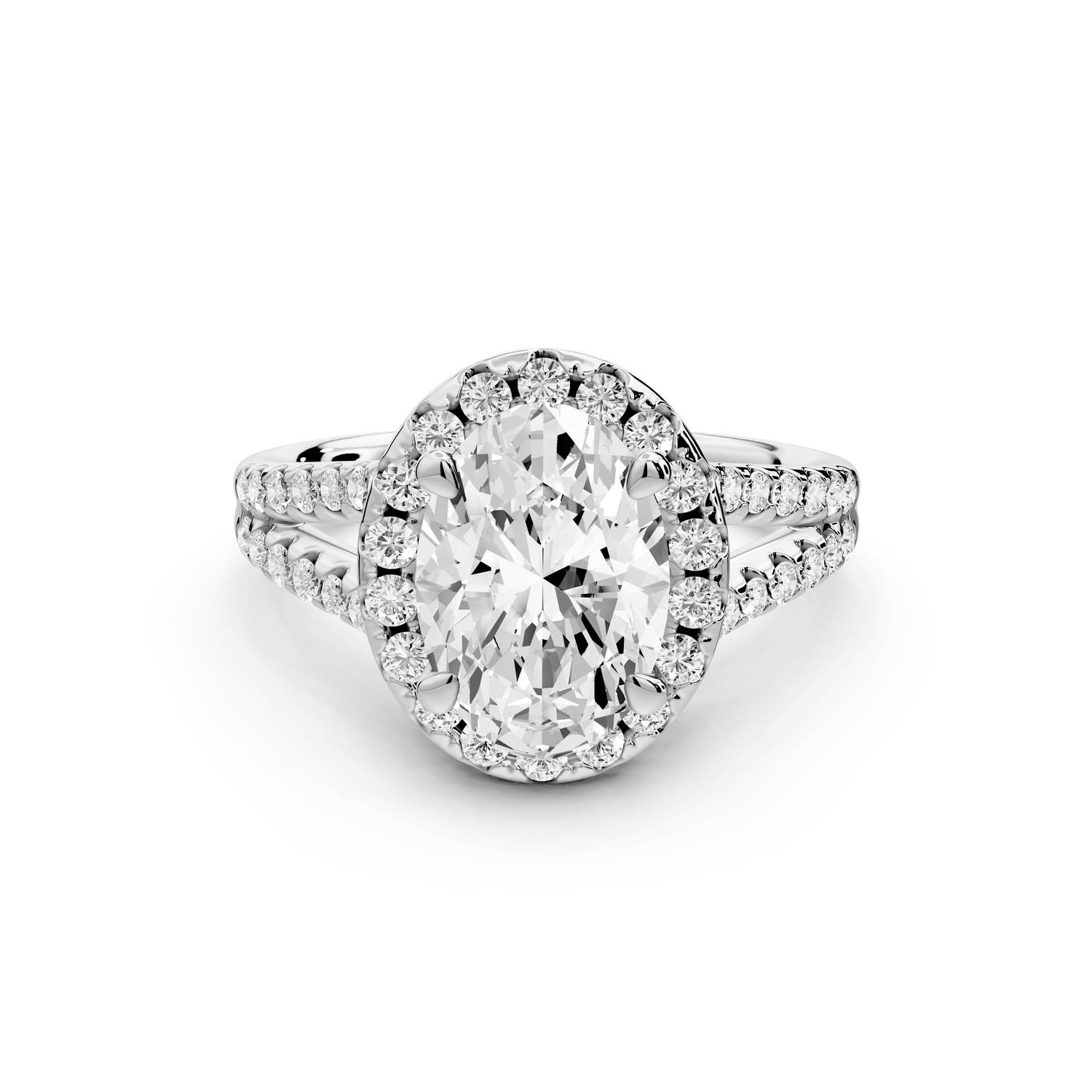 Gabrielle - 2ct platinum oval Diamond Graduated Halo Pavé Split Shank Engagement Ring - Mr. Alex Jewelry