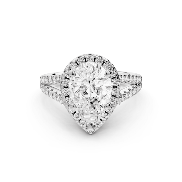 Gabrielle - 2ct platinum pear Diamond Graduated Halo Pavé Split Shank Engagement Ring - Mr. Alex Jewelry
