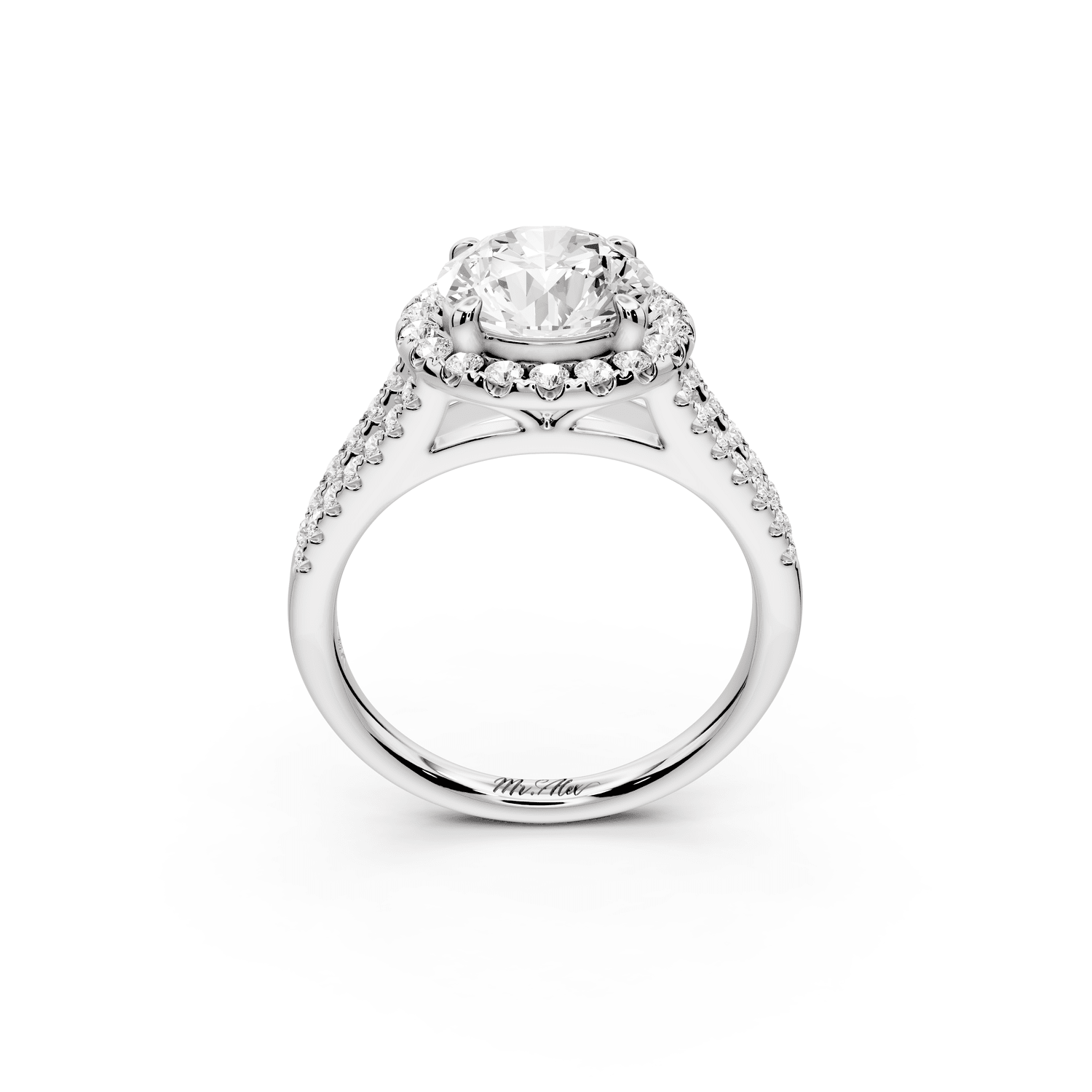 Gabrielle - 2ct platinum round Diamond Graduated Halo Pavé Split Shank Engagement Ring - Mr. Alex Jewelry