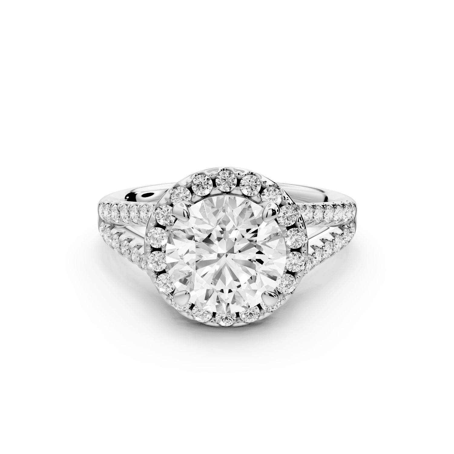Gabrielle - 2ct platinum round Diamond Graduated Halo Pavé Split Shank Engagement Ring - Mr. Alex Jewelry