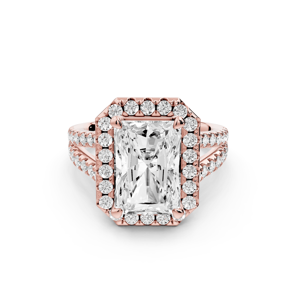 Gabrielle - 3ct 14k rose gold radiant Diamond Graduated Halo Pavé Split Shank Engagement Ring - Mr. Alex Jewelry