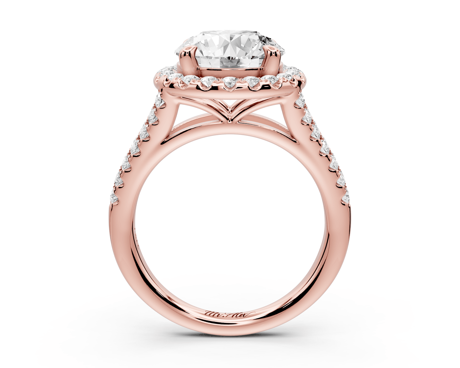Gabrielle - 3ct 14k rose gold round Diamond Graduated Halo Pavé Split Shank Engagement Ring - Mr. Alex Jewelry