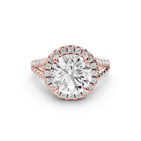 Gabrielle - 3ct 14k rose gold round Diamond Graduated Halo Pavé Split Shank Engagement Ring - Mr. Alex Jewelry