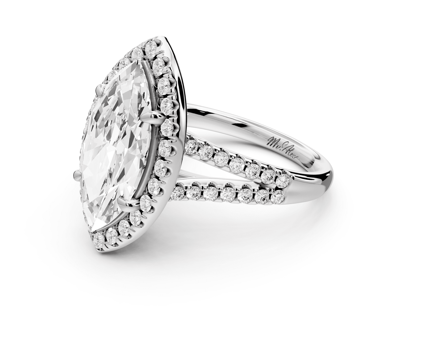 Gabrielle - 3ct 14k white gold marquise Diamond Graduated Halo Pavé Split Shank Engagement Ring - Mr. Alex Jewelry
