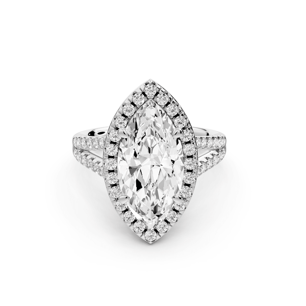 Gabrielle - 3ct 14k white gold marquise Diamond Graduated Halo Pavé Split Shank Engagement Ring - Mr. Alex Jewelry