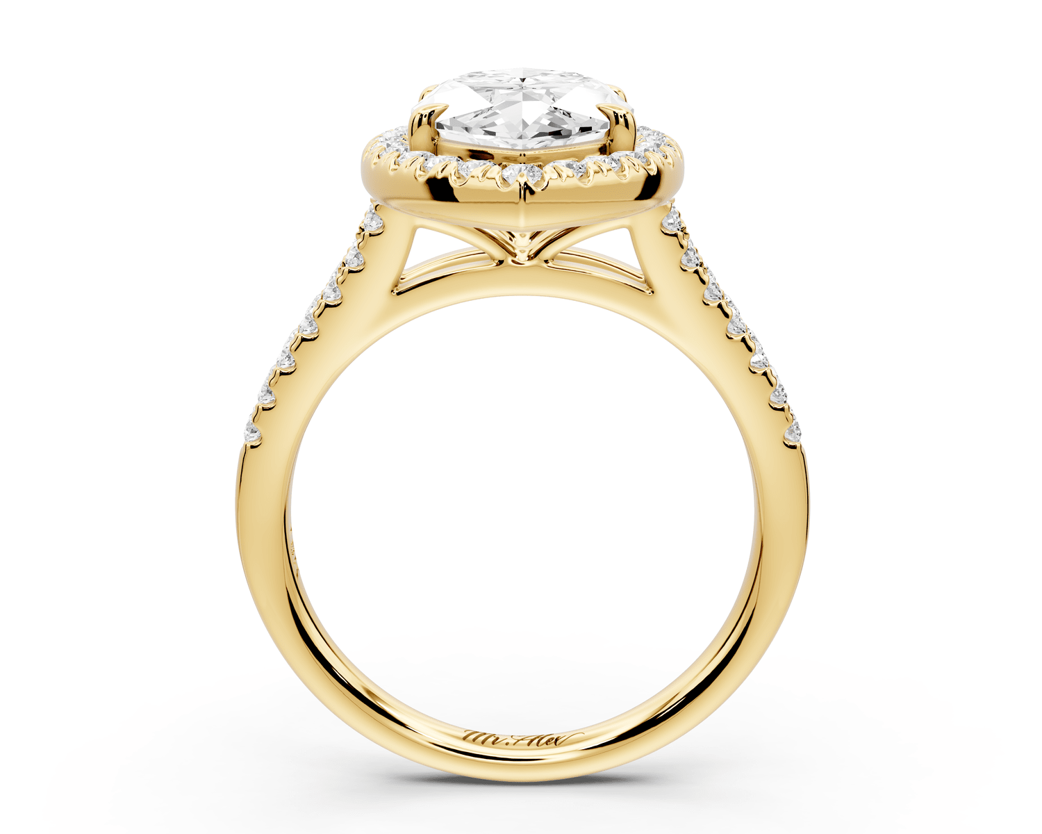 Gabrielle - 3ct 14k yellow gold marquise Diamond Graduated Halo Pavé Split Shank Engagement Ring - Mr. Alex Jewelry
