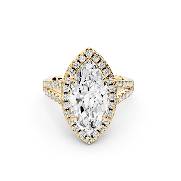 Gabrielle - 3ct 14k yellow gold marquise Diamond Graduated Halo Pavé Split Shank Engagement Ring - Mr. Alex Jewelry