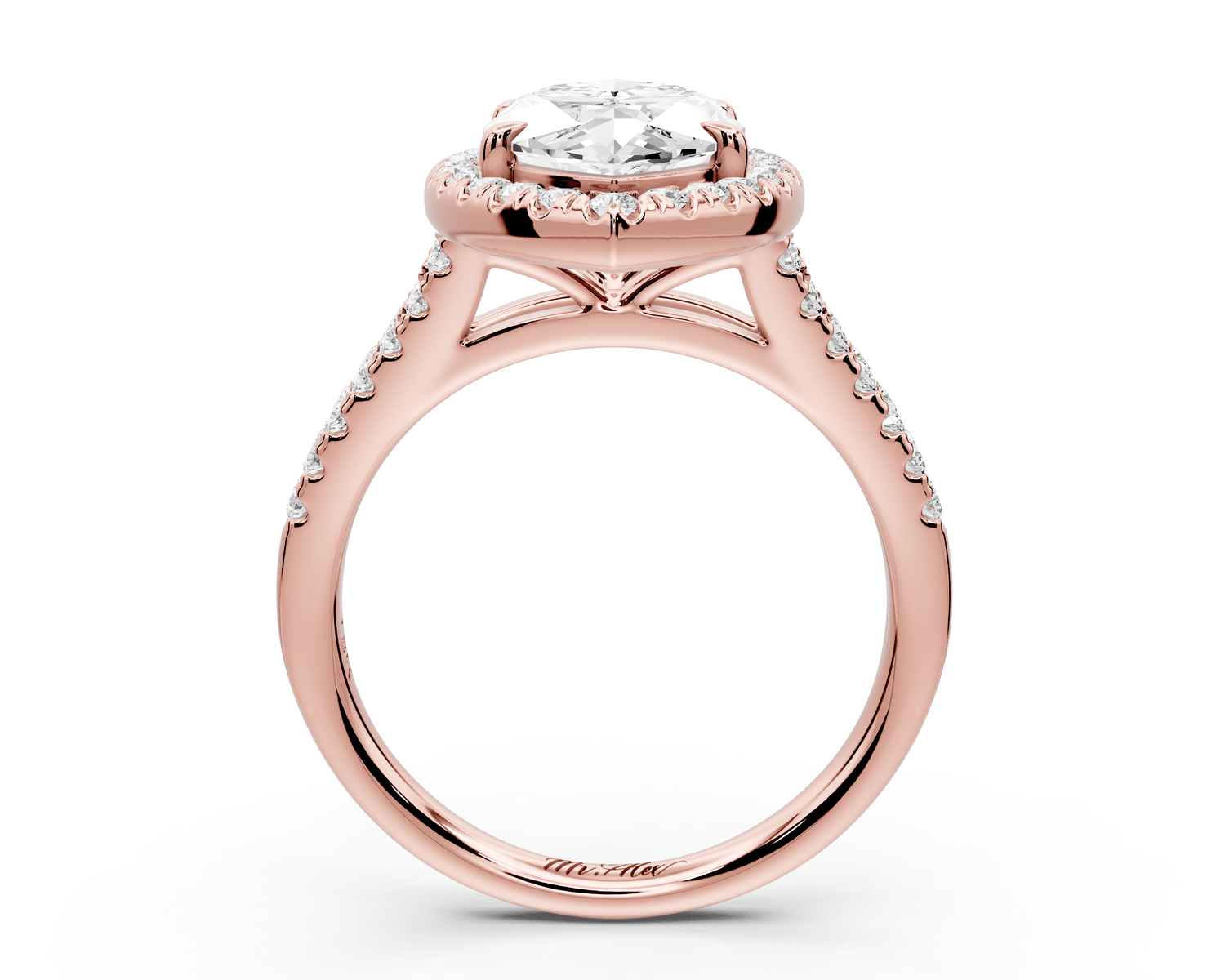 Gabrielle - 3ct 18k rose gold marquise Diamond Graduated Halo Pavé Split Shank Engagement Ring - Mr. Alex Jewelry