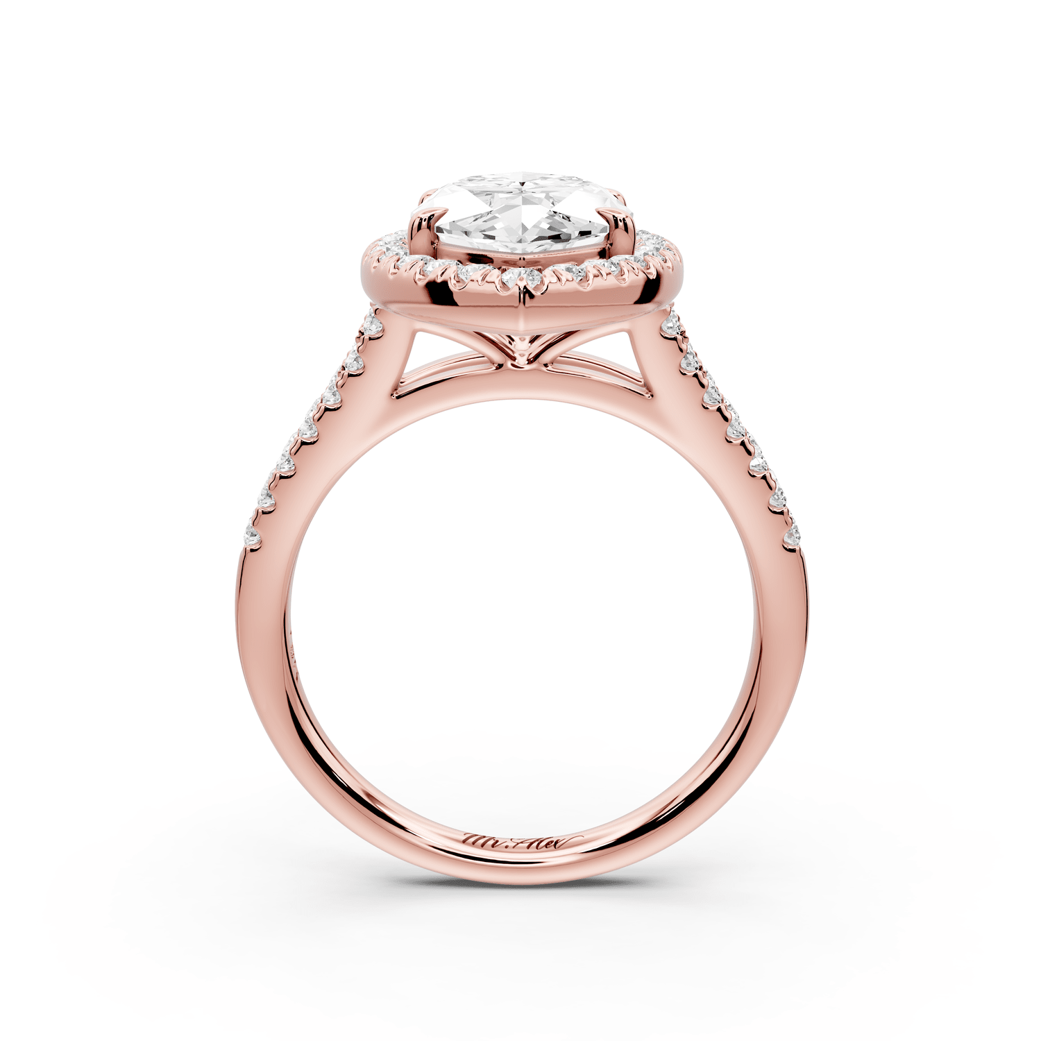 Gabrielle - 3ct 18k rose gold marquise Diamond Graduated Halo Pavé Split Shank Engagement Ring - Mr. Alex Jewelry