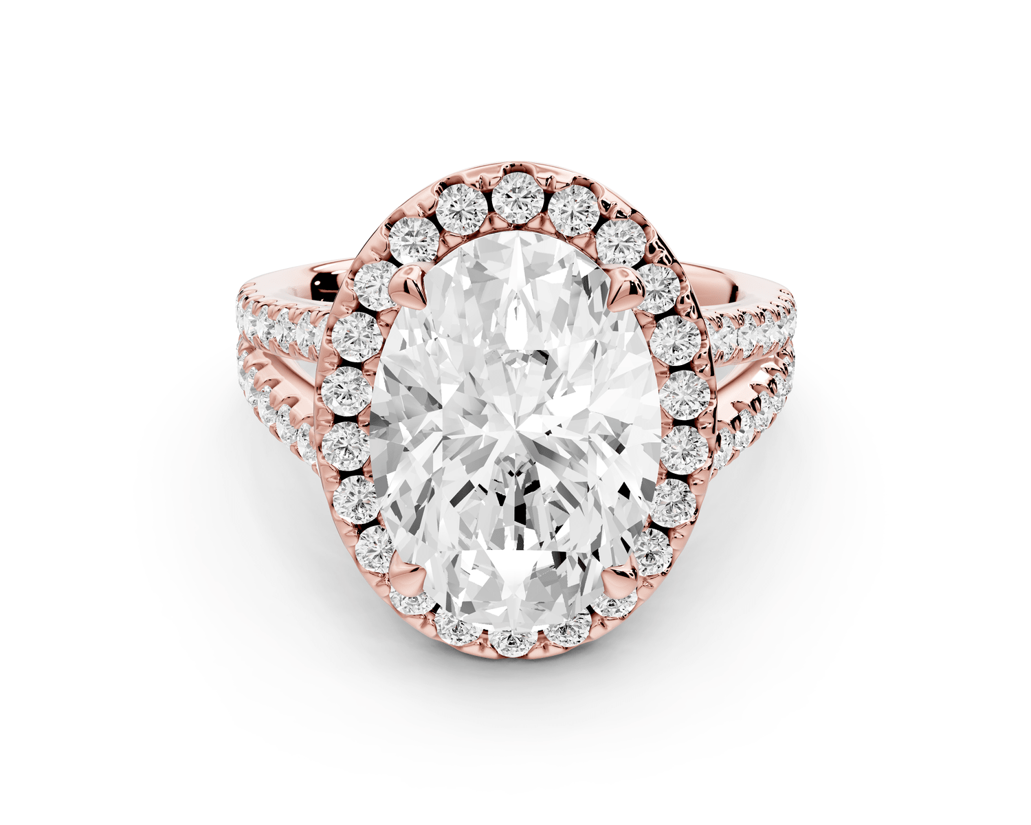 Gabrielle - 3ct 18k rose gold oval Diamond Graduated Halo Pavé Split Shank Engagement Ring - Mr. Alex Jewelry