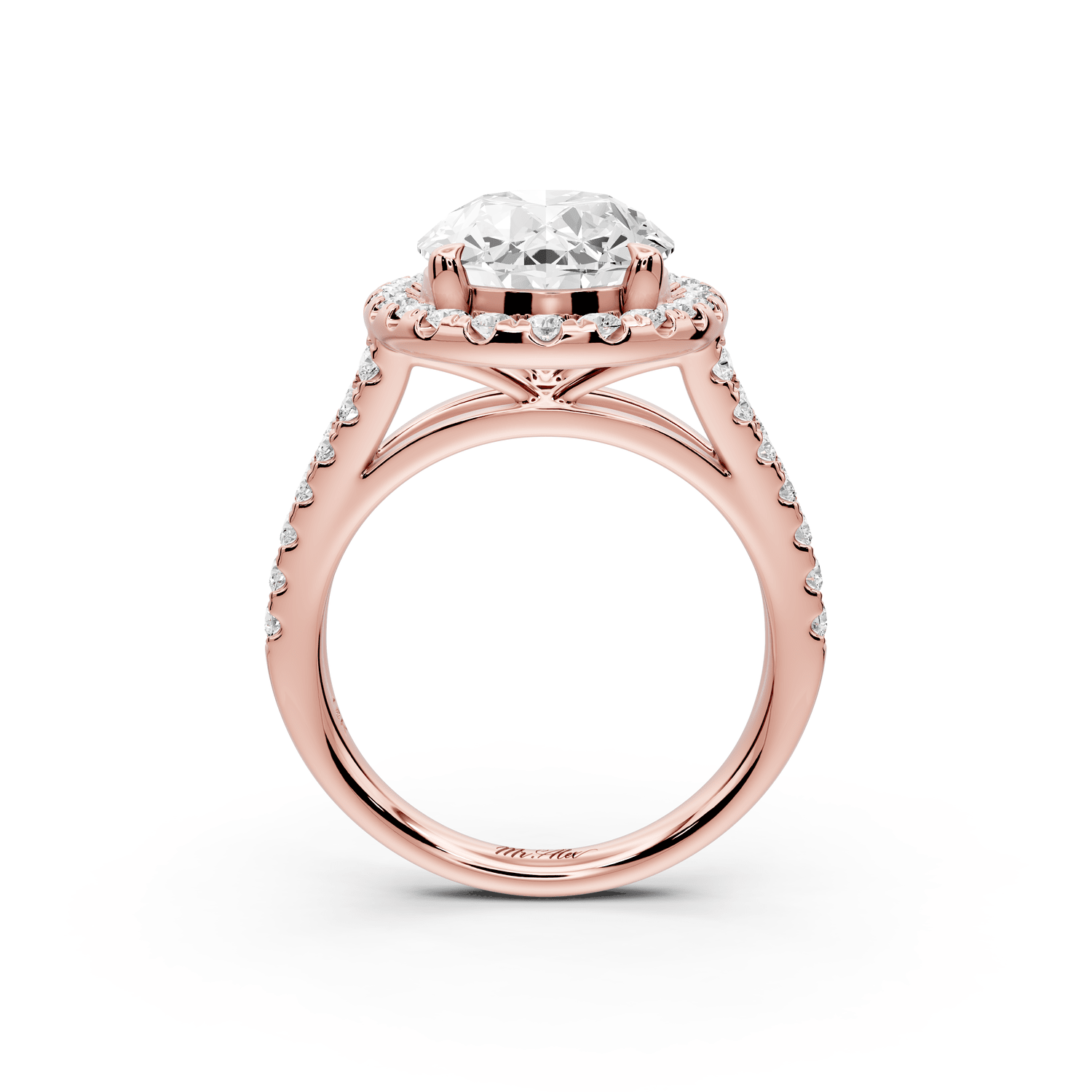 Gabrielle - 3ct 18k rose gold oval Diamond Graduated Halo Pavé Split Shank Engagement Ring - Mr. Alex Jewelry
