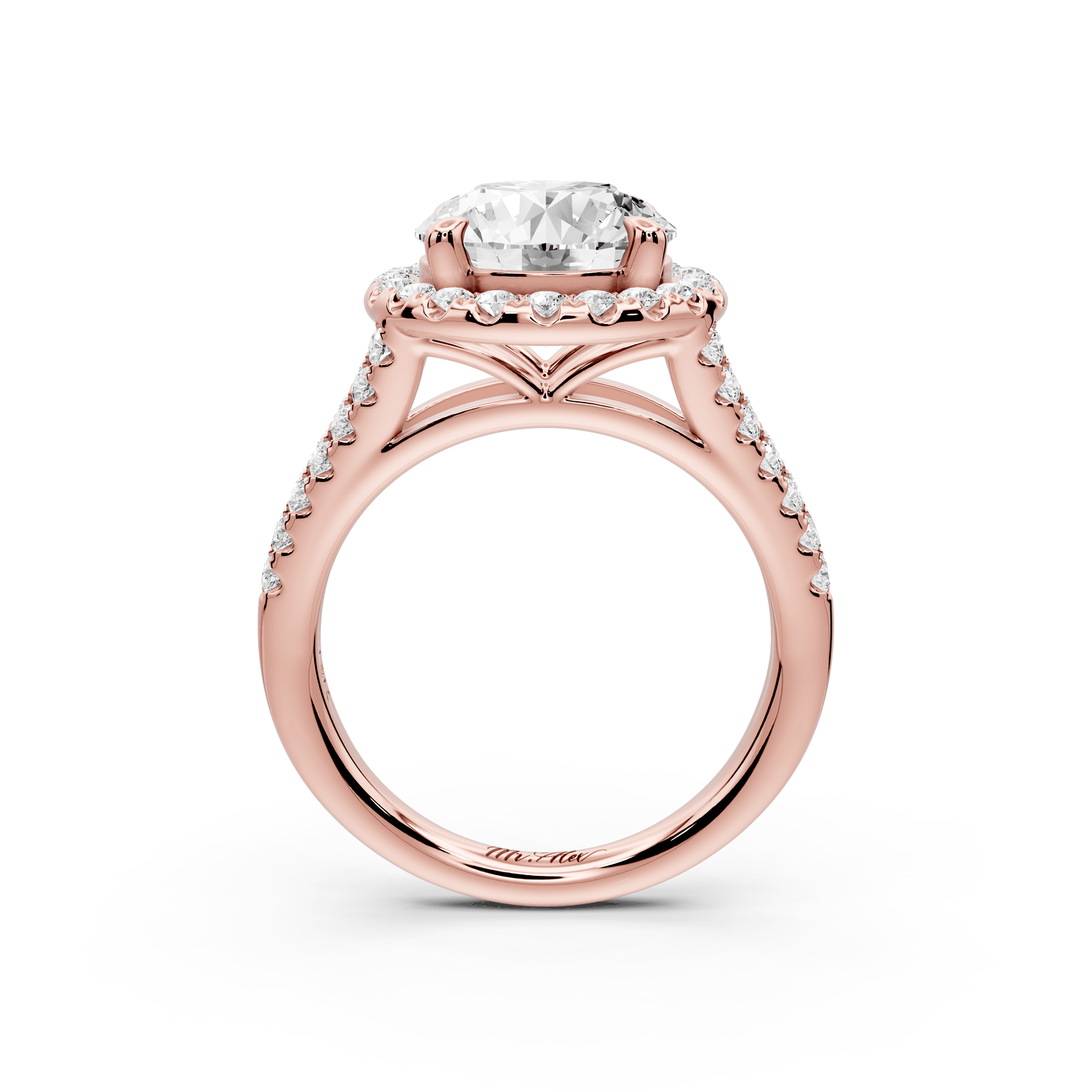 Gabrielle - 3ct 18k rose gold round Diamond Graduated Halo Pavé Split Shank Engagement Ring - Mr. Alex Jewelry