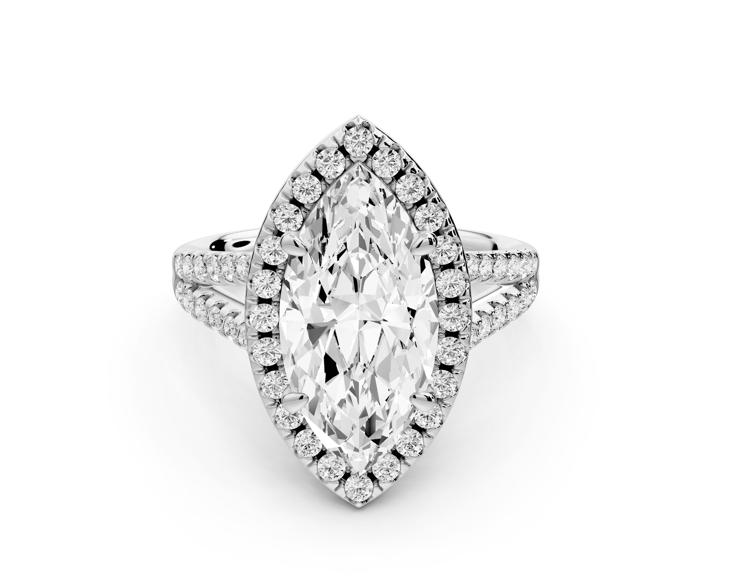 Gabrielle - 3ct 18k white gold marquise Diamond Graduated Halo Pavé Split Shank Engagement Ring - Mr. Alex Jewelry