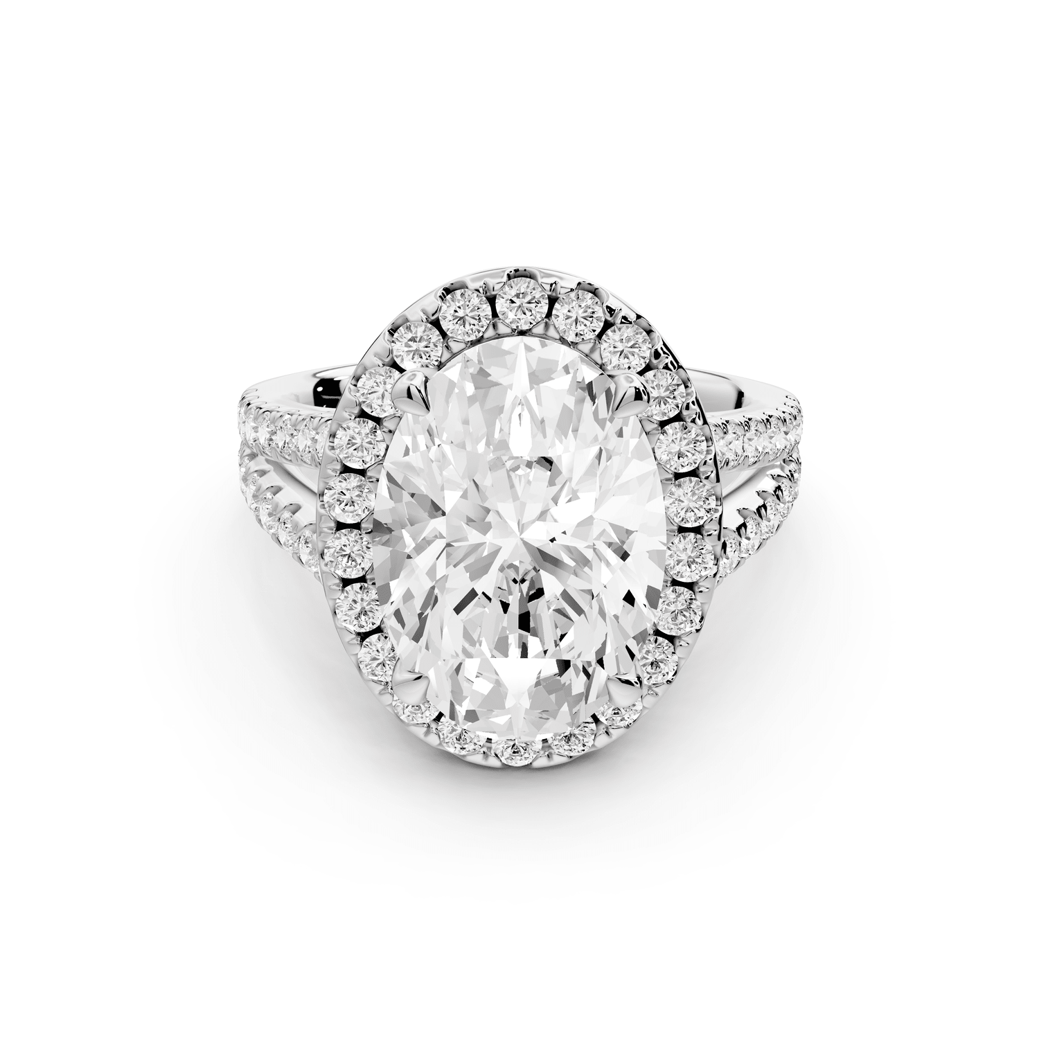 Gabrielle - 3ct 18k white gold oval Diamond Graduated Halo Pavé Split Shank Engagement Ring - Mr. Alex Jewelry