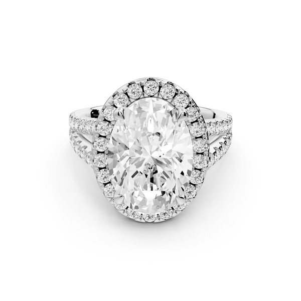 Gabrielle - 3ct 18k white gold oval Diamond Graduated Halo Pavé Split Shank Engagement Ring - Mr. Alex Jewelry