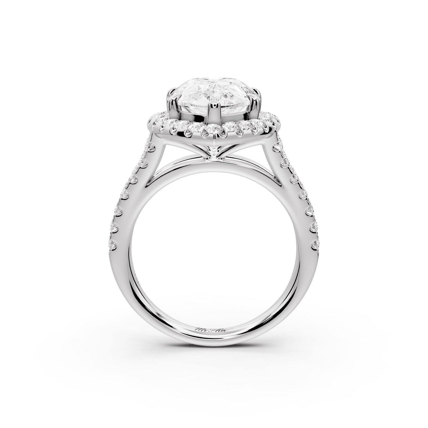 Gabrielle - 3ct 18k white gold pear Diamond Graduated Halo Pavé Split Shank Engagement Ring - Mr. Alex Jewelry
