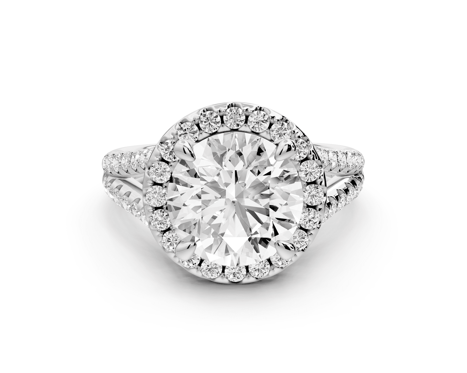 Gabrielle - 3ct 18k white gold round Diamond Graduated Halo Pavé Split Shank Engagement Ring - Mr. Alex Jewelry