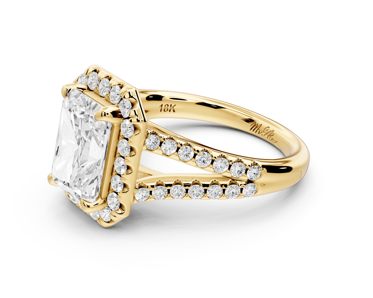 Gabrielle - 3ct 18k yellow gold emerald Diamond Graduated Halo Pavé Split Shank Engagement Ring - Mr. Alex Jewelry