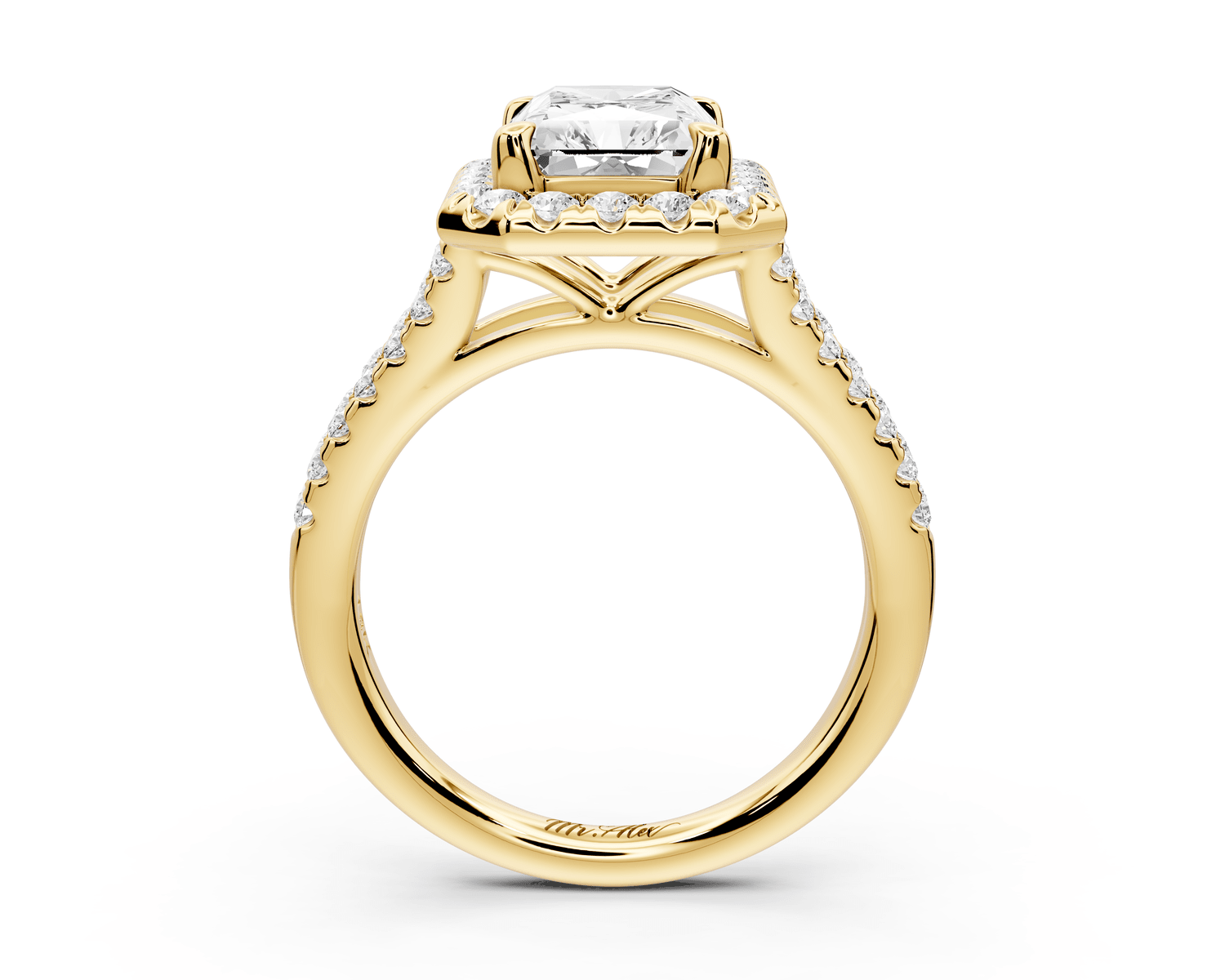 Gabrielle - 3ct 18k yellow gold emerald Diamond Graduated Halo Pavé Split Shank Engagement Ring - Mr. Alex Jewelry