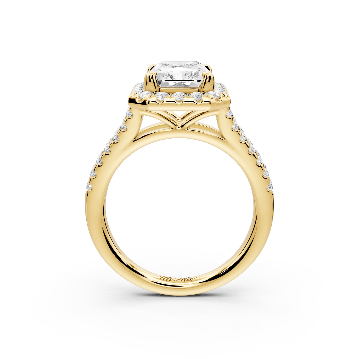 Gabrielle - 3ct 18k yellow gold emerald Diamond Graduated Halo Pavé Split Shank Engagement Ring - Mr. Alex Jewelry