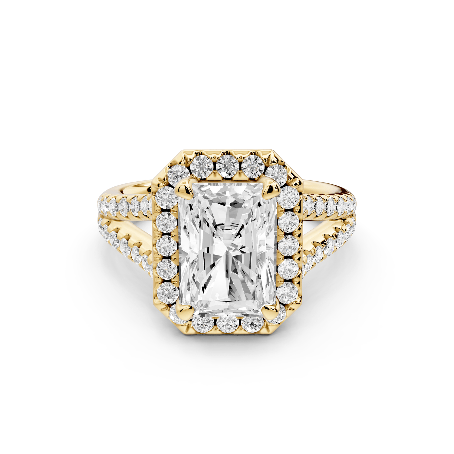 Gabrielle - 3ct 18k yellow gold emerald Diamond Graduated Halo Pavé Split Shank Engagement Ring - Mr. Alex Jewelry