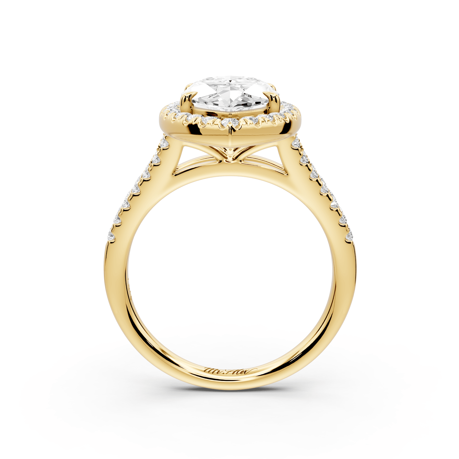 Gabrielle - 3ct 18k yellow gold marquise Diamond Graduated Halo Pavé Split Shank Engagement Ring - Mr. Alex Jewelry