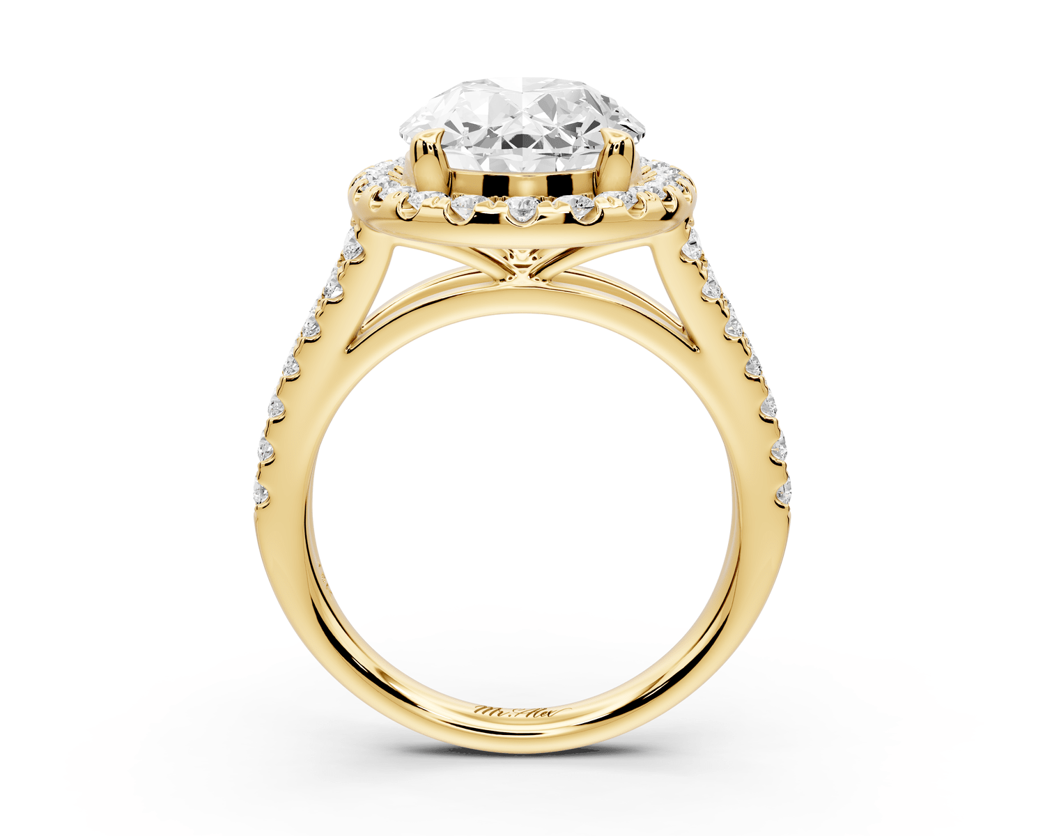 Gabrielle - 3ct 18k yellow gold oval Diamond Graduated Halo Pavé Split Shank Engagement Ring - Mr. Alex Jewelry
