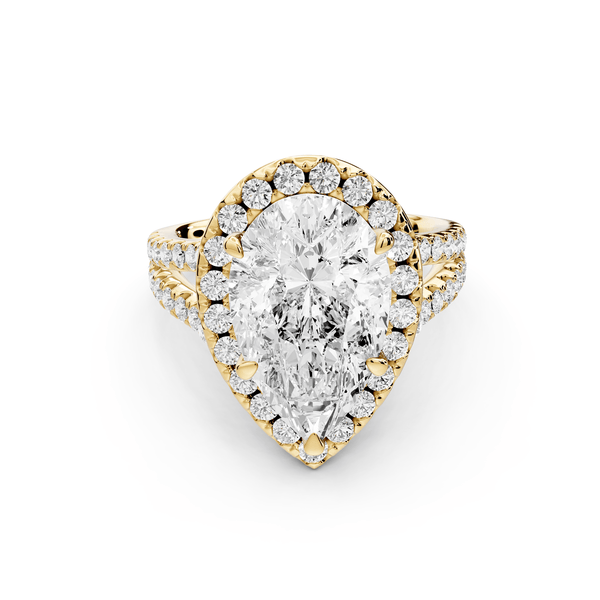 Gabrielle - 3ct 18k yellow gold pear Diamond Graduated Halo Pavé Split Shank Engagement Ring - Mr. Alex Jewelry