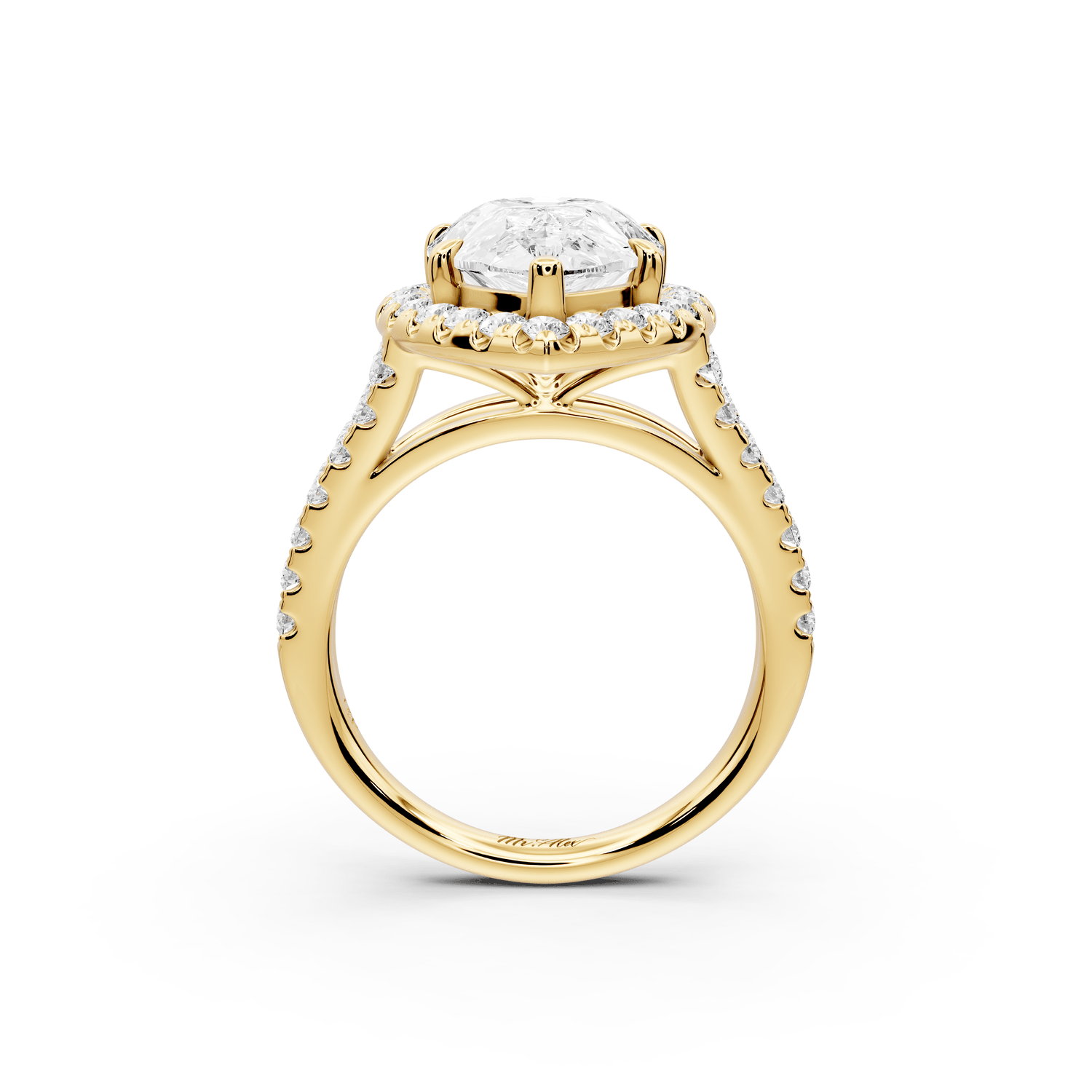 Gabrielle - 3ct 18k yellow gold pear Diamond Graduated Halo Pavé Split Shank Engagement Ring - Mr. Alex Jewelry
