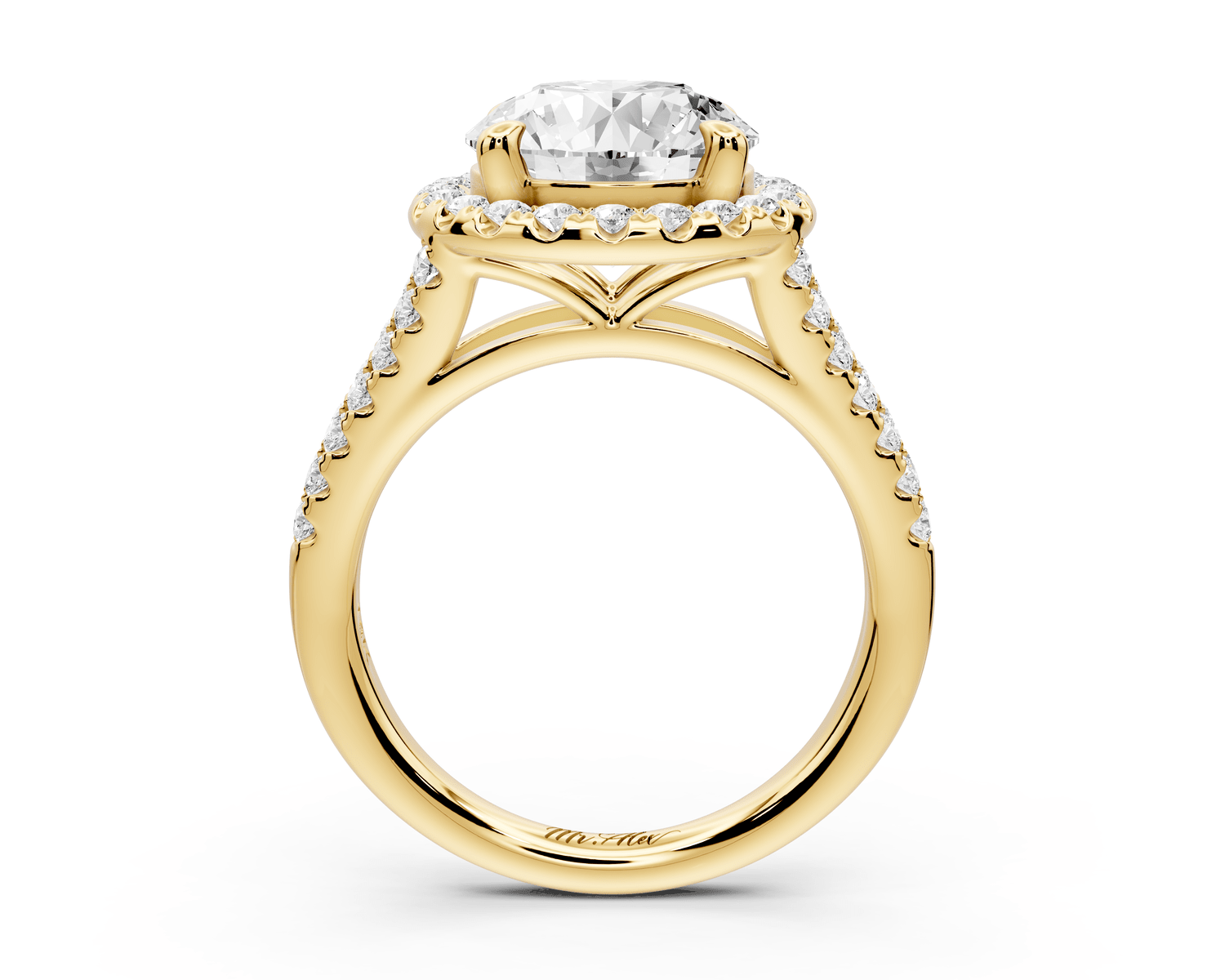 Gabrielle - 3ct 18k yellow gold round Diamond Graduated Halo Pavé Split Shank Engagement Ring - Mr. Alex Jewelry