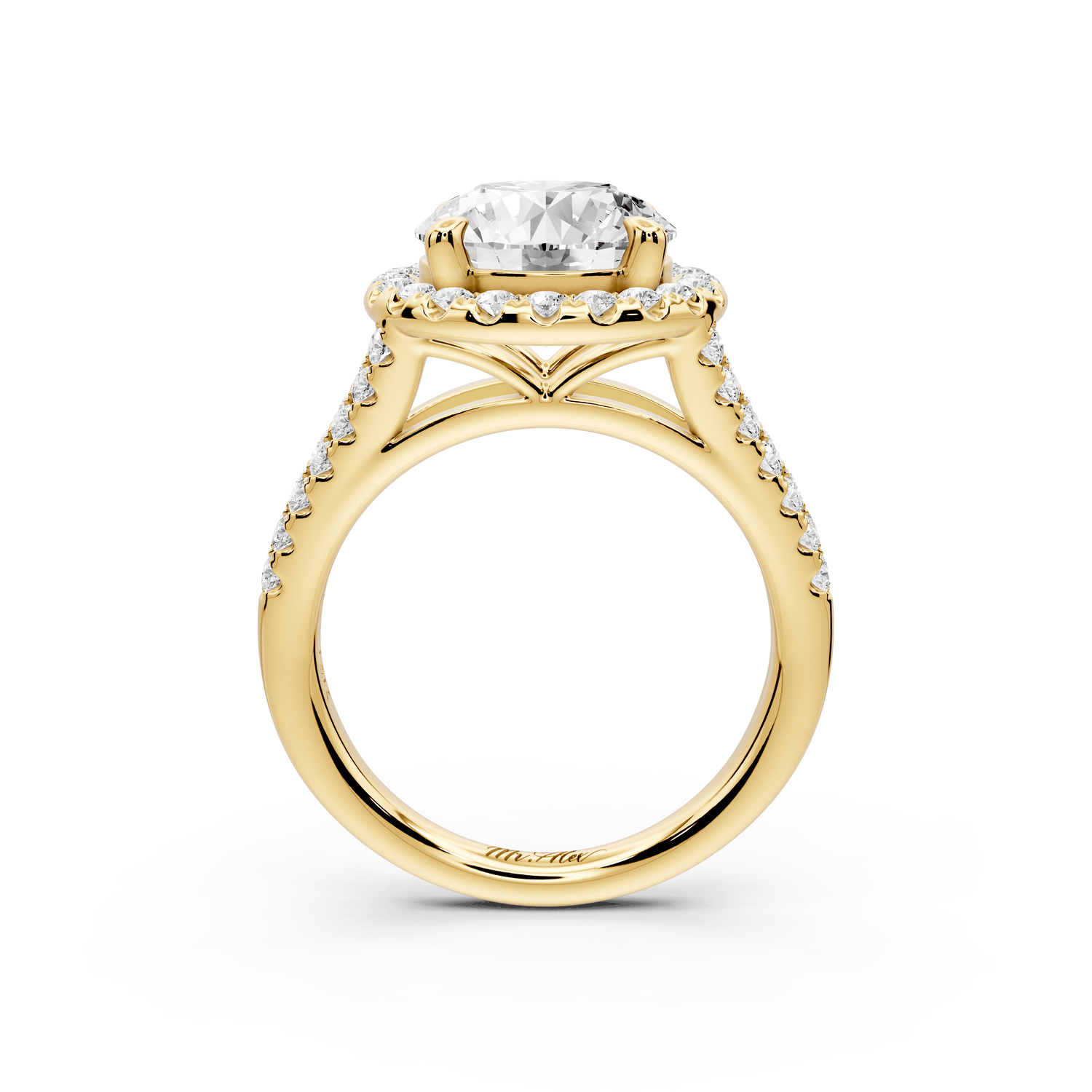Gabrielle - 3ct 18k yellow gold round Diamond Graduated Halo Pavé Split Shank Engagement Ring - Mr. Alex Jewelry