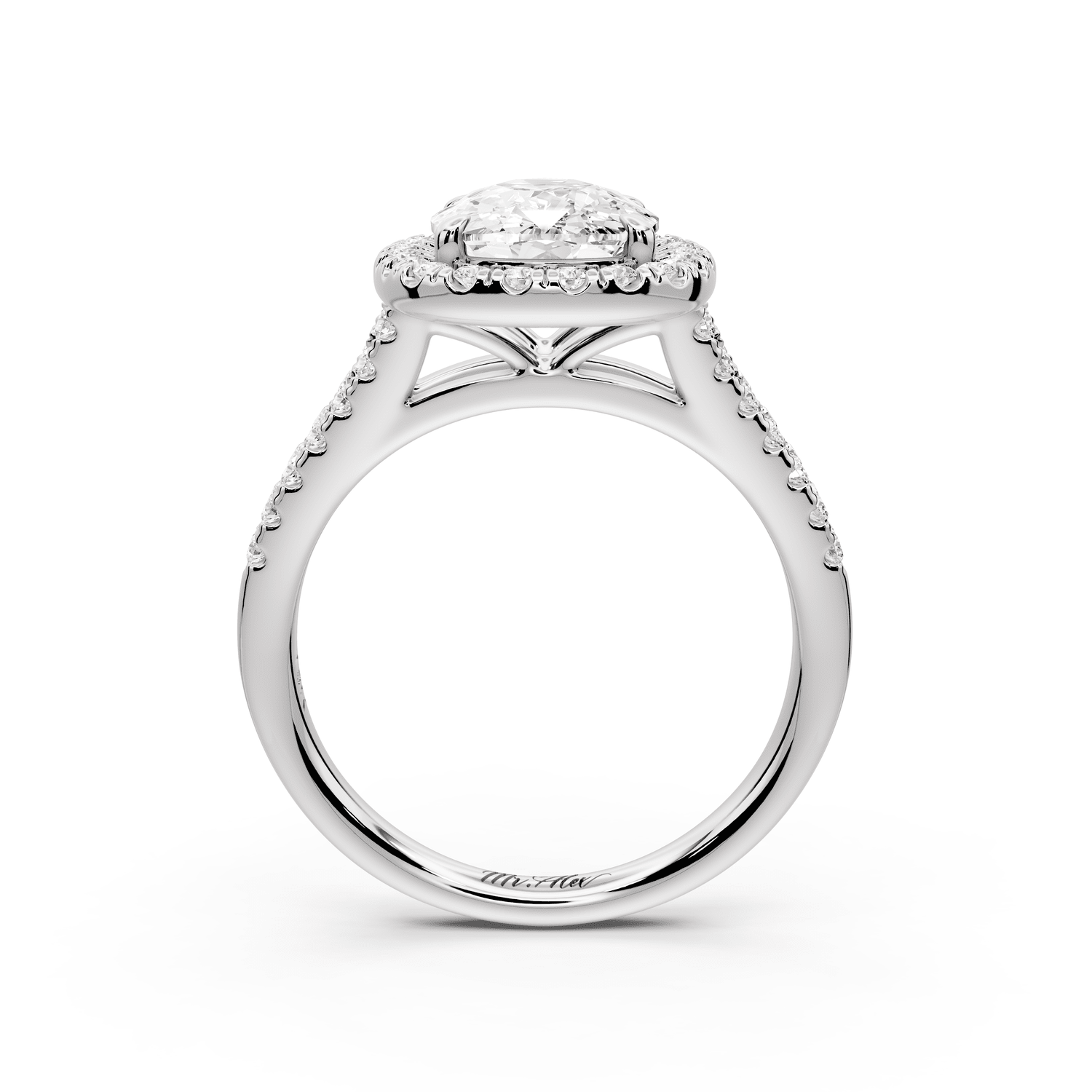 Gabrielle - 3ct platinum ecushion Diamond Graduated Halo Pavé Split Shank Engagement Ring - Mr. Alex Jewelry