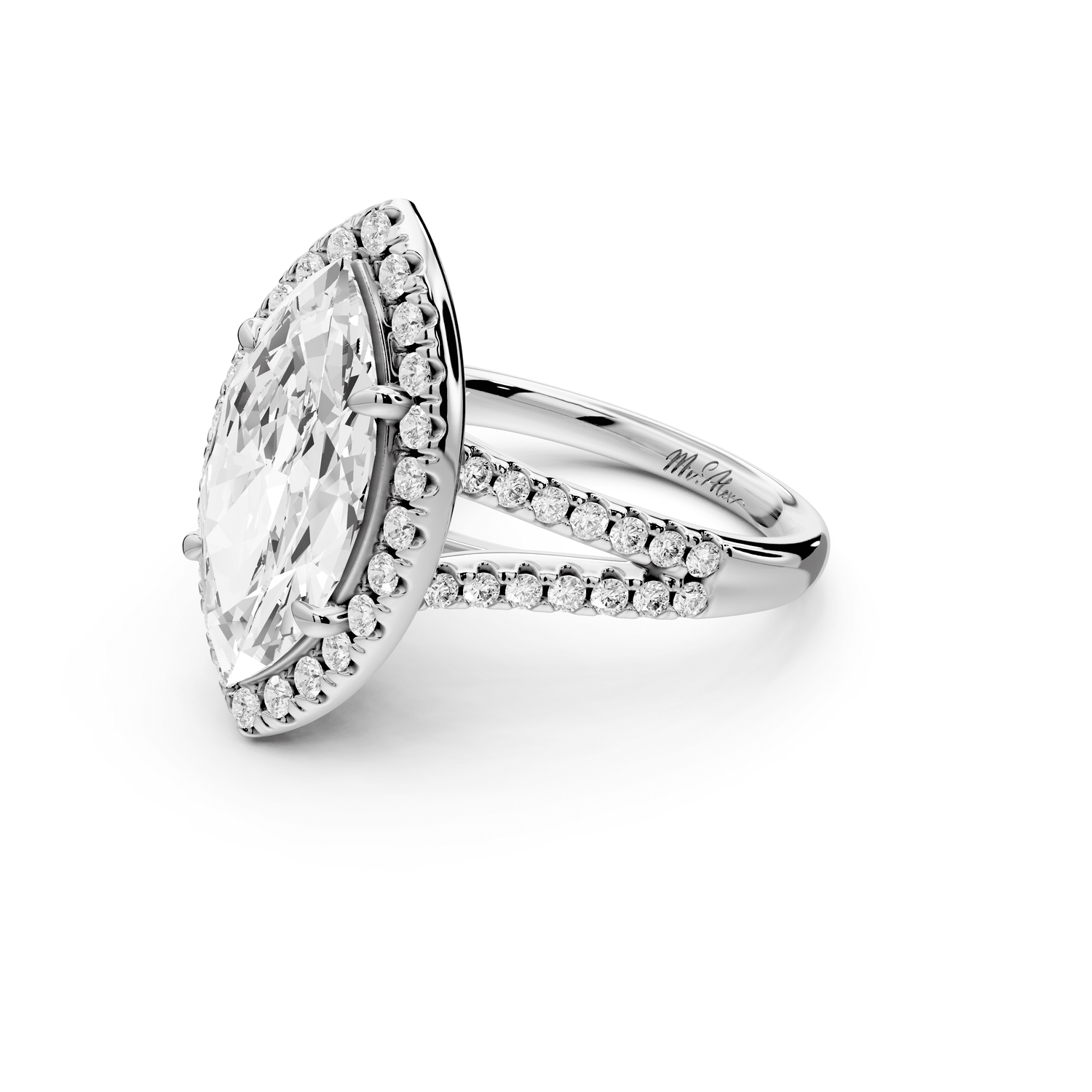 Gabrielle - 3ct platinum marquise Diamond Graduated Halo Pavé Split Shank Engagement Ring - Mr. Alex Jewelry