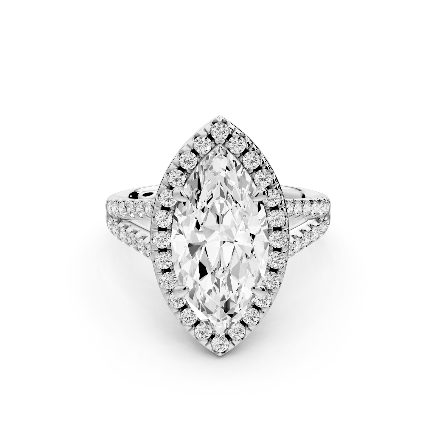 Gabrielle - 3ct platinum marquise Diamond Graduated Halo Pavé Split Shank Engagement Ring - Mr. Alex Jewelry