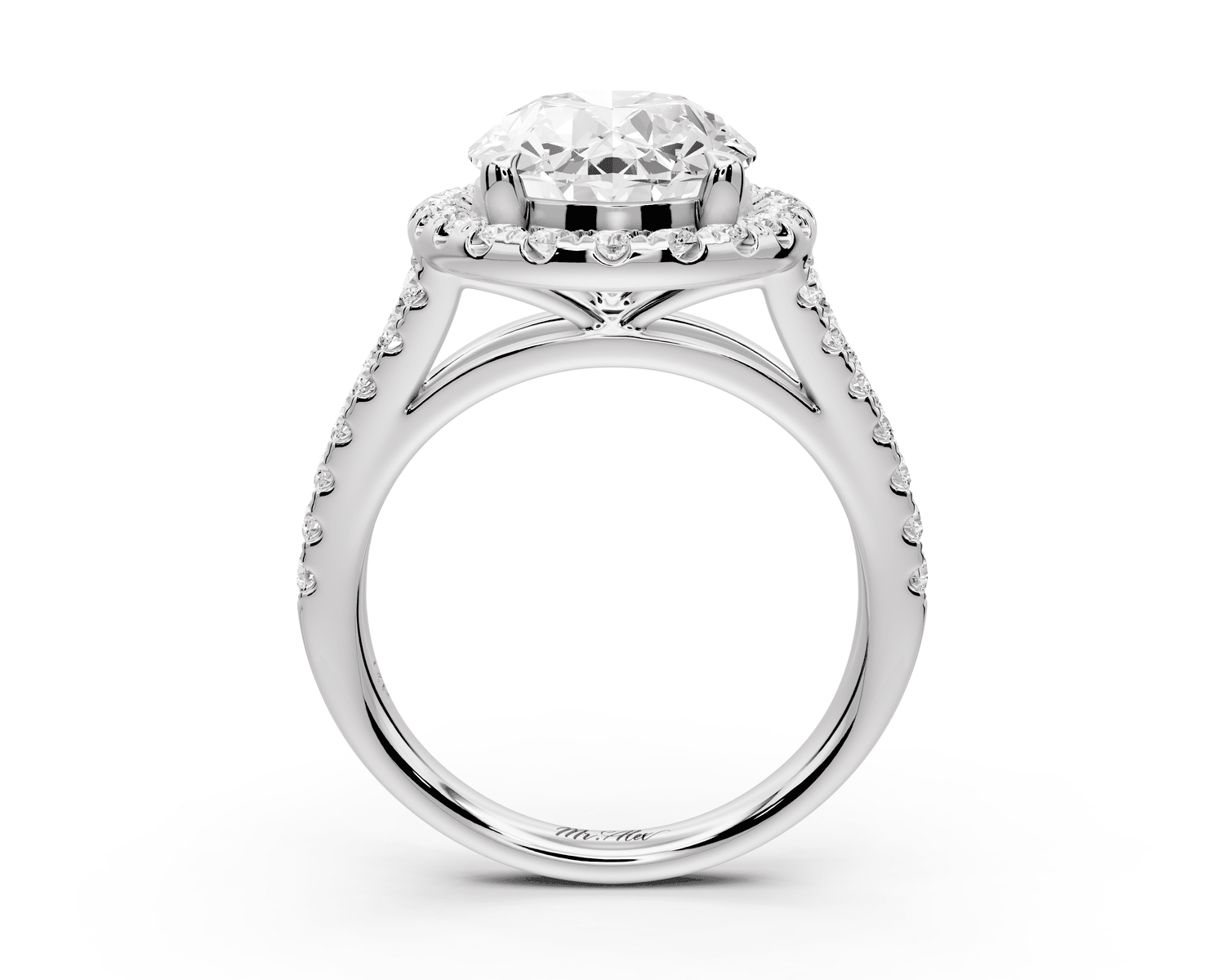 Gabrielle - 3ct platinum oval Diamond Graduated Halo Pavé Split Shank Engagement Ring - Mr. Alex Jewelry