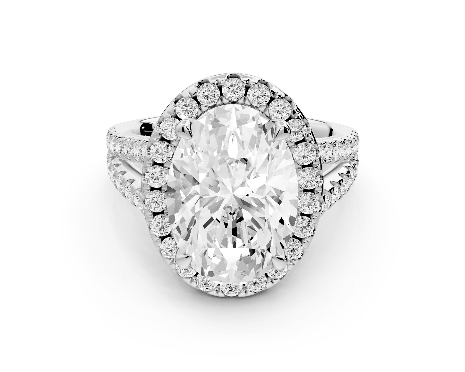 Gabrielle - 3ct platinum oval Diamond Graduated Halo Pavé Split Shank Engagement Ring - Mr. Alex Jewelry