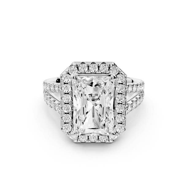 Gabrielle - 3ct platinum radiant Diamond Graduated Halo Pavé Split Shank Engagement Ring - Mr. Alex Jewelry