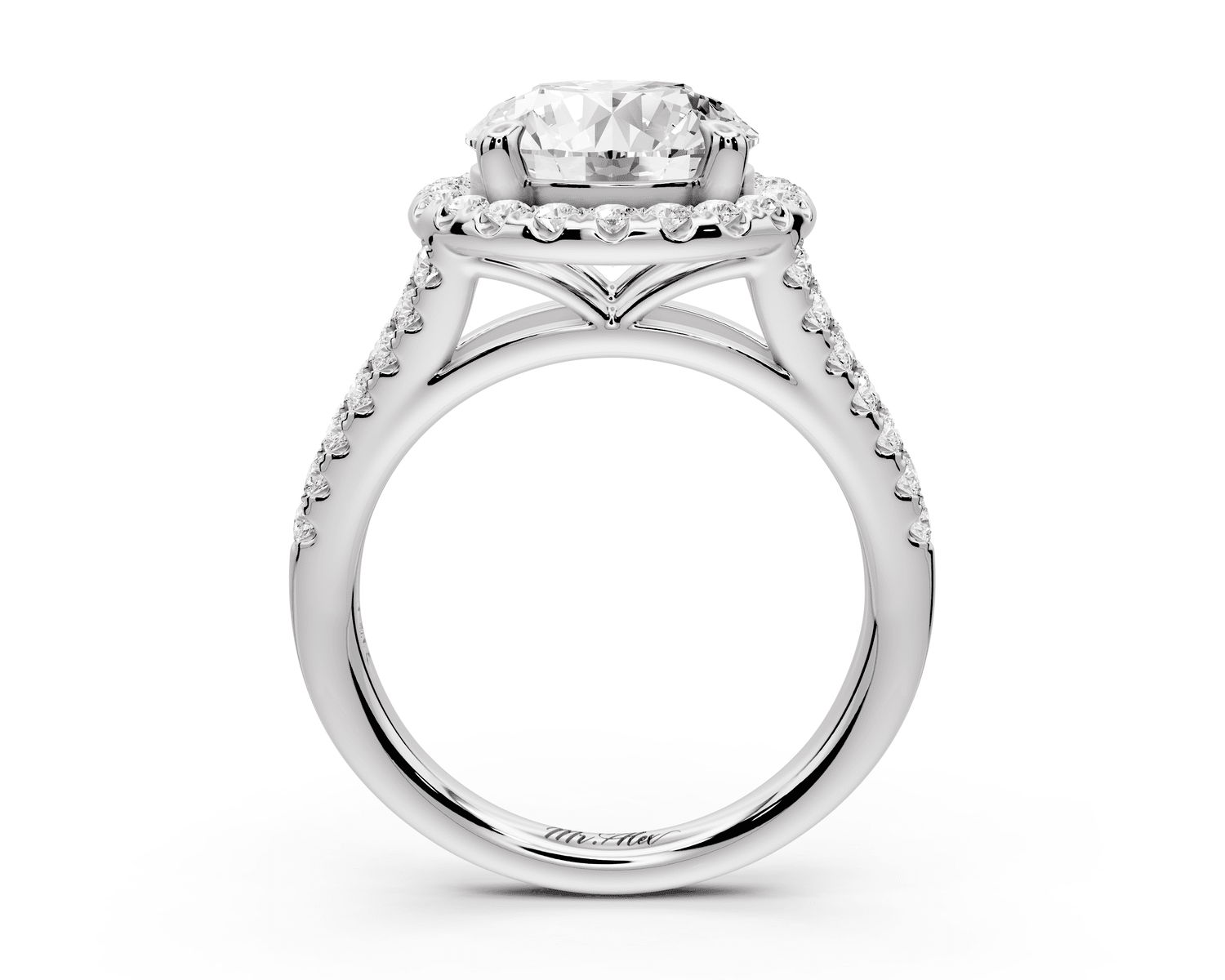 Gabrielle - 3ct platinum round Diamond Graduated Halo Pavé Split Shank Engagement Ring - Mr. Alex Jewelry