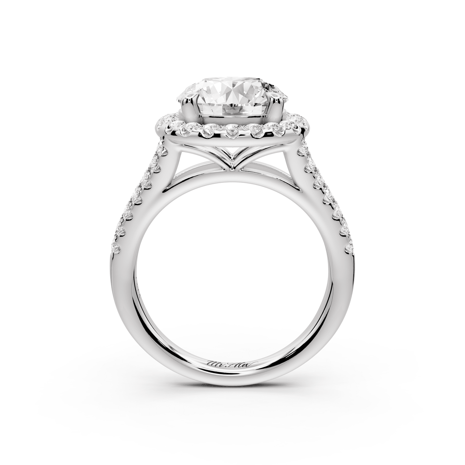 Gabrielle - 3ct platinum round Diamond Graduated Halo Pavé Split Shank Engagement Ring - Mr. Alex Jewelry