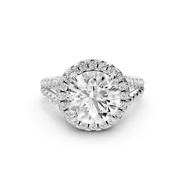 Gabrielle - 3ct platinum round Diamond Graduated Halo Pavé Split Shank Engagement Ring - Mr. Alex Jewelry