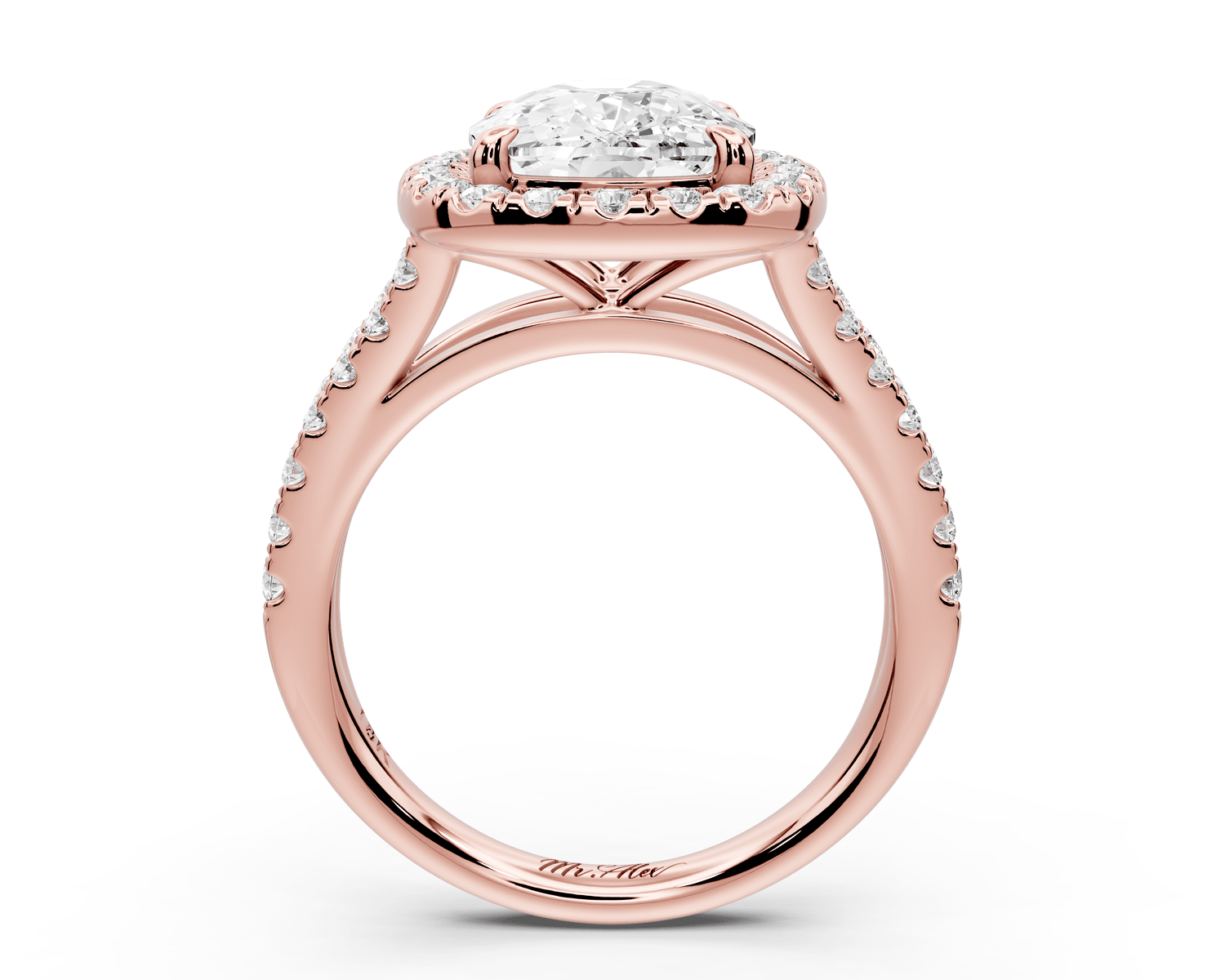 Gabrielle - 4ct 14k rose gold ecushion Diamond Graduated Halo Pavé Split Shank Engagement Ring - Mr. Alex Jewelry