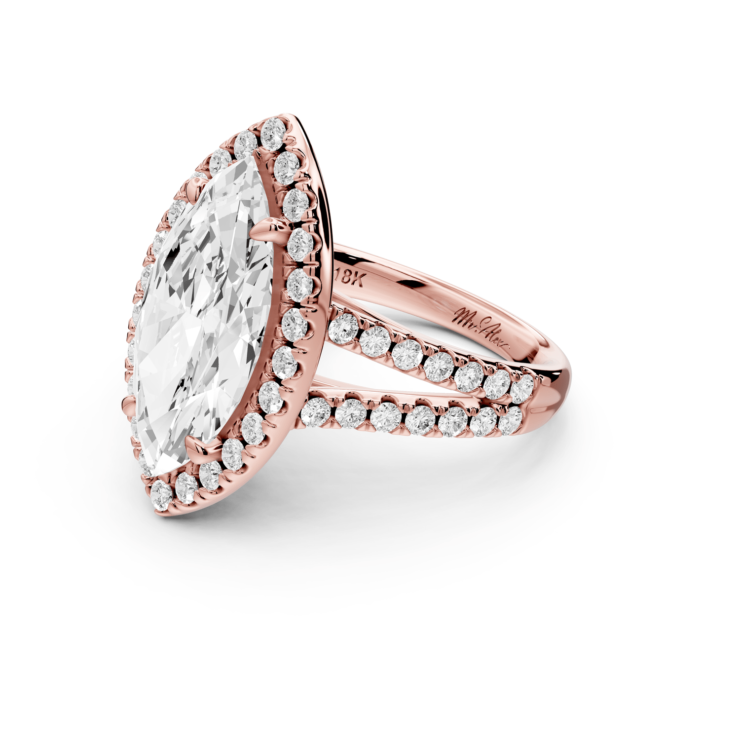 Gabrielle - 4ct 14k rose gold marquise Diamond Graduated Halo Pavé Split Shank Engagement Ring - Mr. Alex Jewelry