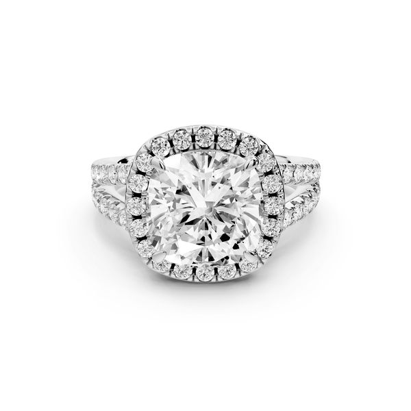 Gabrielle - 4ct 14k white gold cushion Diamond Graduated Halo Pavé Split Shank Engagement Ring - Mr. Alex Jewelry