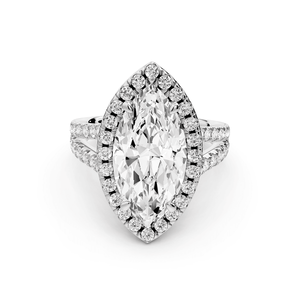 Gabrielle - 4ct 14k white gold marquise Diamond Graduated Halo Pavé Split Shank Engagement Ring - Mr. Alex Jewelry
