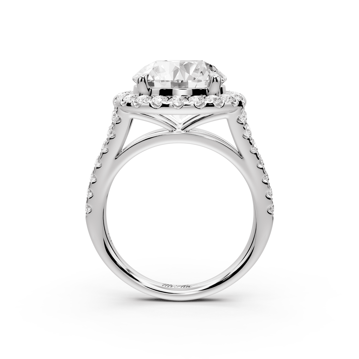 Gabrielle - 4ct 14k white gold round Diamond Graduated Halo Pavé Split Shank Engagement Ring - Mr. Alex Jewelry