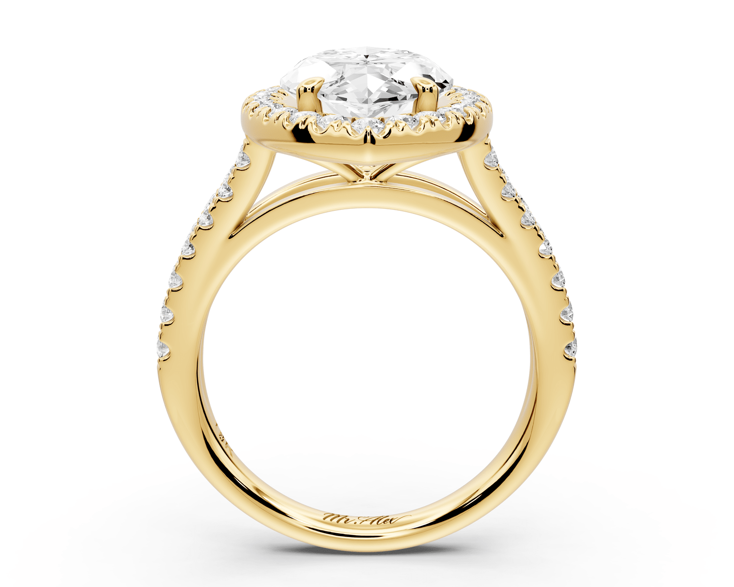 Gabrielle - 4ct 14k yellow gold marquise Diamond Graduated Halo Pavé Split Shank Engagement Ring - Mr. Alex Jewelry