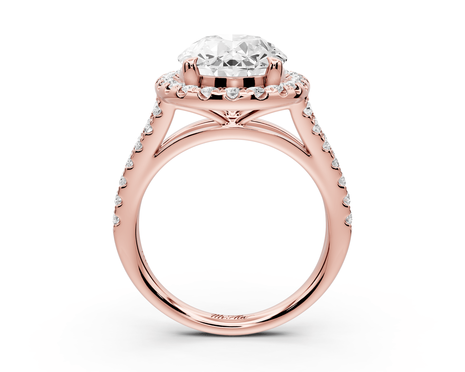 Gabrielle - 4ct 18k rose gold oval Diamond Graduated Halo Pavé Split Shank Engagement Ring - Mr. Alex Jewelry