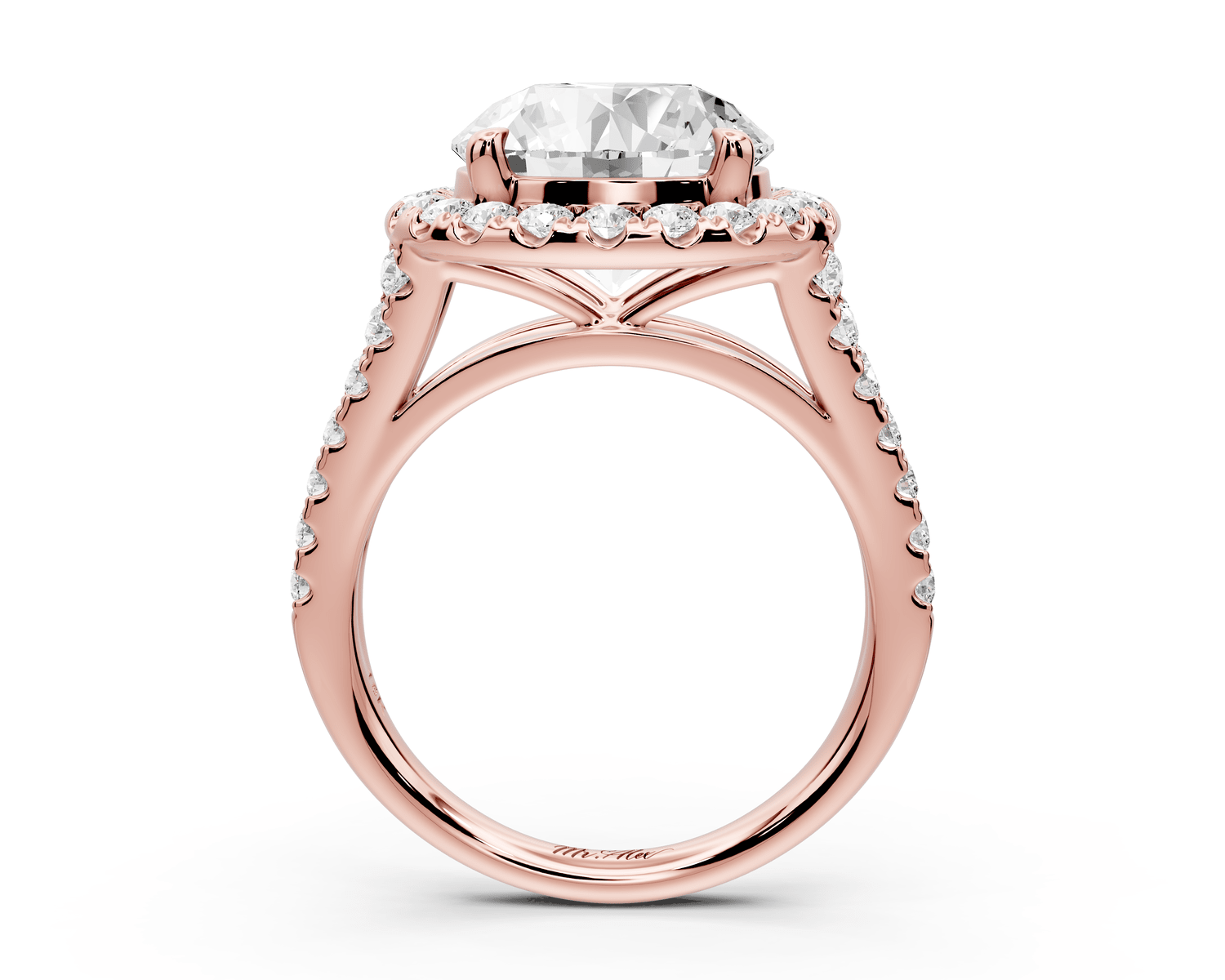 Gabrielle - 4ct 18k rose gold round Diamond Graduated Halo Pavé Split Shank Engagement Ring - Mr. Alex Jewelry