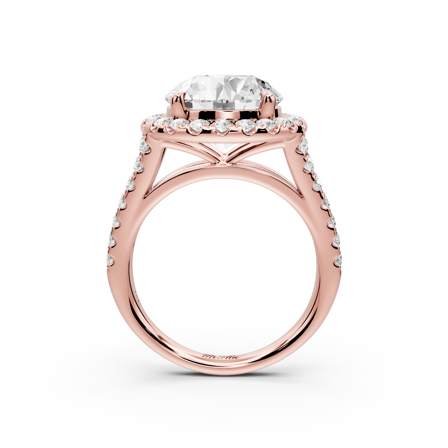 Gabrielle - 4ct 18k rose gold round Diamond Graduated Halo Pavé Split Shank Engagement Ring - Mr. Alex Jewelry